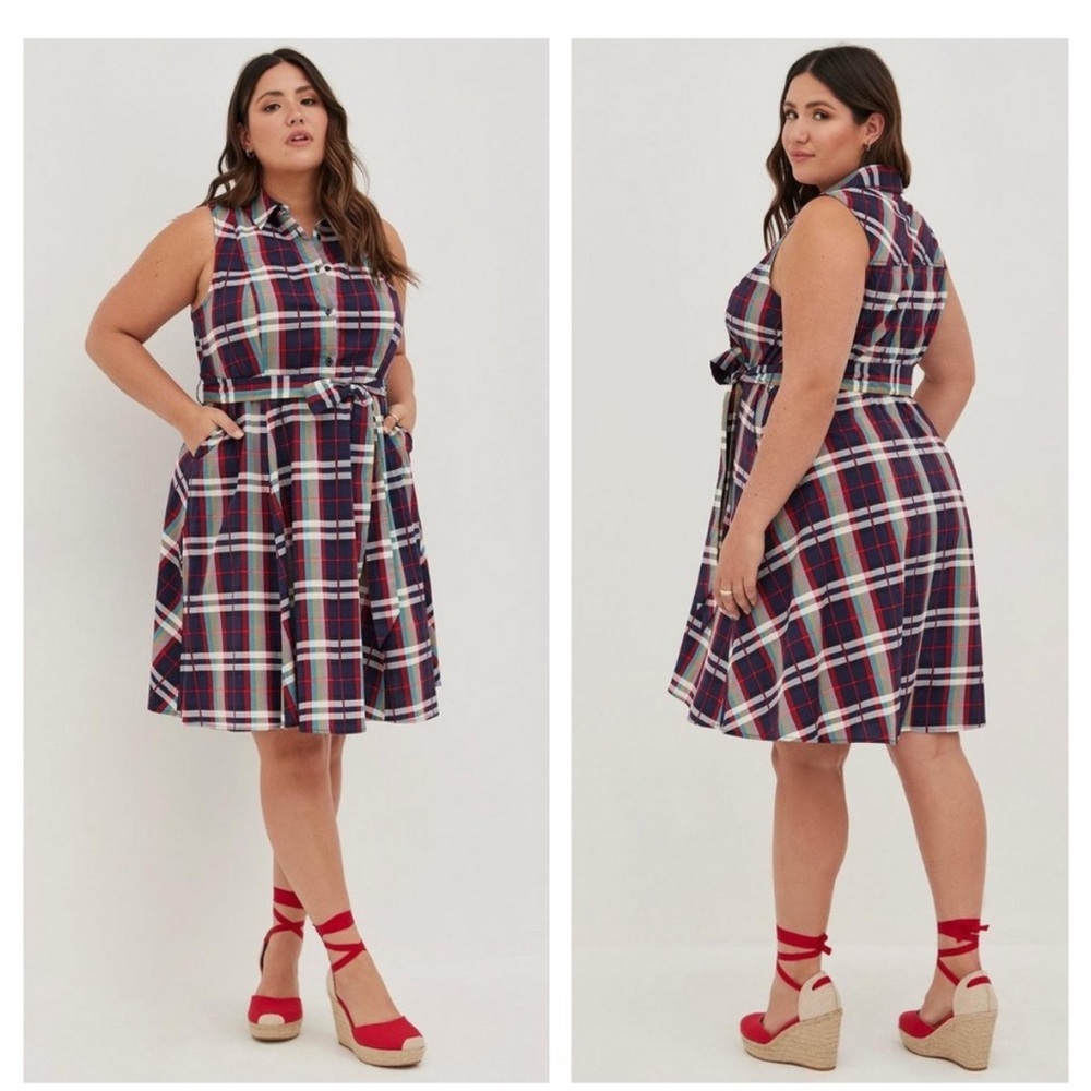 Torrid Blue and Red Sleeveless Halter Midi Dress